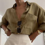 Women's Long Sleeve Cotton and Linen Shirt