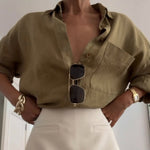 Women's Long Sleeve Cotton and Linen Shirt