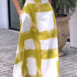 Women's Brushstroke Print Cotton and Linen Skirt