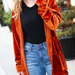 Rust Velvet Button Down Tunic Top