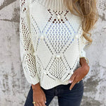 Solid Color Hollow Round Neck Casual Loose Knitted Sweater