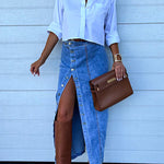 Margovil High Rise Button Down Slit Denim Skirt