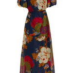 Margovil Puff Sleeve Cut Out Waist Floral Maxi Swing Dress