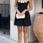Margovil Strappy Floral Neckline Sleeveless Mini Dress