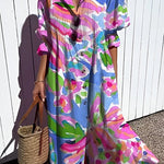 Margovil Ruched Button Down Balloon Sleeves Printed Maxi Dress