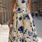 Sleeveless Floral A-Line Midi Dress