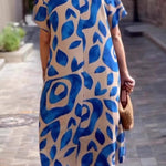 Loose Plus Size Floral Printed Split-Joint Round-Neck Midi Dresses