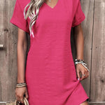 Fashion sexy slim V-neck solid color short-sleeved dress