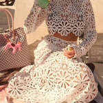 Balmy Summers Crochet Lace Floral Pattern Elastic Waist Fishtail Vacation Maxi Skirt