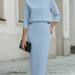 Boat Neck Top And Midi Skirt Set