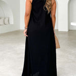 A-Line Loose Split-Joint Round-Neck Maxi Dresses