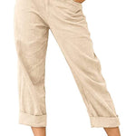 Solid color cotton and linen fashionable loose high waist casual pants