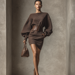 Women's Dark Brown Knitted All-match Mini Dress