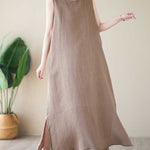 A-Line Loose Solid Color Round-Neck Midi Dresses