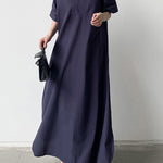 Loose Short Sleeves Solid Color V-Neck Maxi Dresses