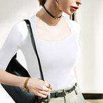 Simple Solid Color Square-Neck Half Sleeves Shirt