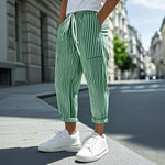 Men's Casual Cotton Blend Striped Elastic Waist Tapered Pants