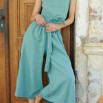 Casual Solid Cross Straps V Neck Sleeveless Two Pieces