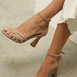 Marona | Patchwork sandals with a round toe and a thin heel
