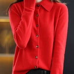 Casual Loose Long Sleeves Buttoned Solid Color Lapel Collar Cardigan Tops