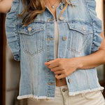 Stylish Lapel Single-breasted Ruffle Sleeve Loose Denim Jacket