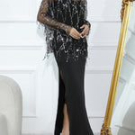 Loose Split-Side Midi Dress + Gauze See-Through Sequined Top Two Pieces Midi Dress