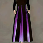 A-Line High Waisted Gradient Pockets Printed Split-Joint Round-Neck Maxi Dresses