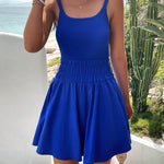 A-Line High Waisted Elasticity Solid Color Spaghetti-Neck Mini Dresses