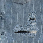 Men's Vintage Stripe Ripped Short Sleeve Denim Shirt
