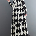 A-Line Long Sleeves Buttoned Plaid Polo Midi Dresses