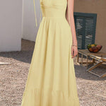 Spaghetti Strap Ruched Waist-Cinched Tiered Maxi Dress