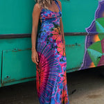 La Bamba Tie-dye Print Back Lace-up Stretch Maxi Dress