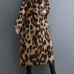 Long Sleeves Loose Buttoned Leopard Pockets Split-Joint V-Neck Outerwear Trench Coats