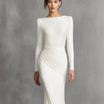 Women's White Elegant Satin Ruched Mermaid Maxi Dress