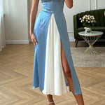NEW SPLICING SUSPENDERS SLIT MIDI DRESS