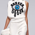 Applique Asymmetric Embroidered Figure Mock Neck Blouses&shirts Tops