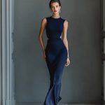 Women's Navy Ribbed Knit Fabric Sleeveless Maxi Dress