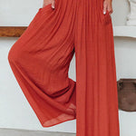 Margovil Smocked Elastic Waist Pleated Wide Leg Pants