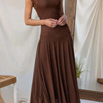 Mockneck Cap Sleeves Ruched Mesh Maxi Dress