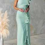 Margovil One Shoulder Slit Ruffle Mesh Maxi Dress