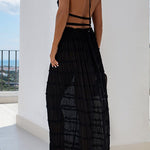 Margovil Frilled Halter Open Back Crop Top and Pleated Maxi Skirt Set