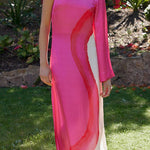 Margovil One Shoulder Long Sleeve Side Slit Tie Dye Maxi Dress
