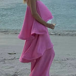 Margovil Spaghetti Strap Ruffle Layered Satin Maxi Dress