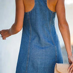 Margovil V Neck Buttons Racerback Sleeveless Denim Dress