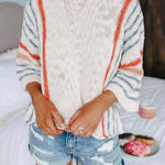 Margovil Crewneck 3/4 Sleeve Striped Sweater