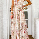 Wonderful Wishes V Neck Bow Back Floral Print Maxi Dress