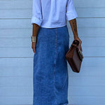 Margovil High Rise Button Down Slit Denim Skirt