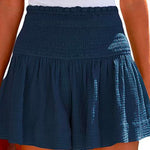 Margovil Elastic Smocked Waist Wide Leg Solid Shorts