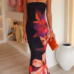 Strapless Tube Bodycon Floral Maxi Dress