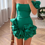 Margovil One Shoulder Flounced Bottom Mini Bodycon Dress